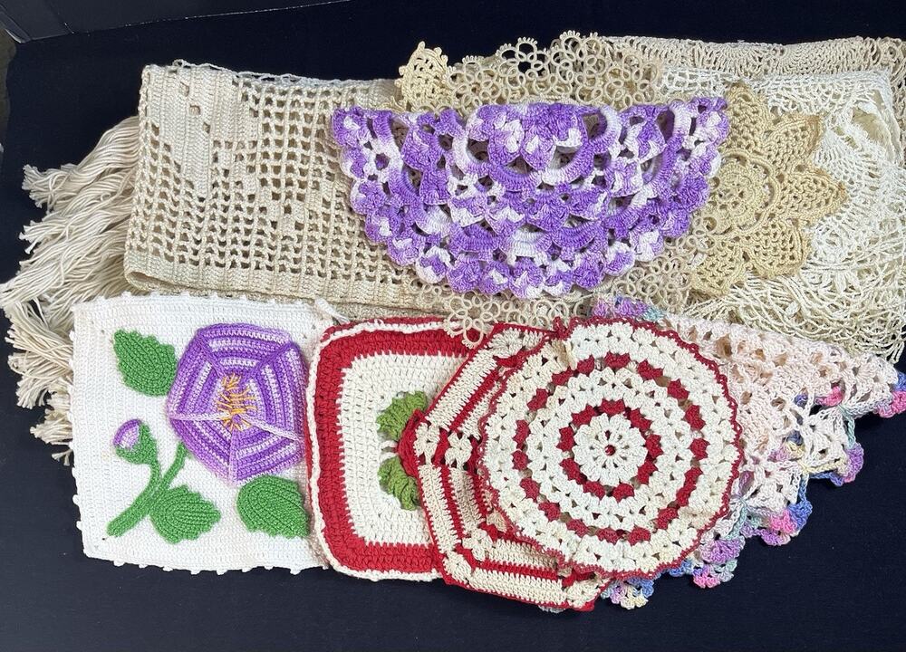 Lot of 14 Vintage Crochet & Lace Doilies Ivory, Cream, Beige, Mixed shapes